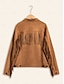 cheap Outerwear-Suede Fringe Hem Crew Neck Jacket