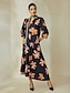 billige Print Dresses-Floral Chiffon Fold Over Collar Maxi Dress