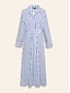 abordables Vestidos casuales-Stripe Cotton Button Up Maxi Shirt Dress