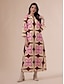 cheap Print Dresses-Geometric Print Notched Collar Maxi Dress