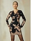 cheap Party Dresses-Sequin Floral Long Sleeve Party Mini Dress