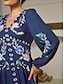 abordables Print Dresses-Puff Sleeve V Neck Floral Maxi Dress