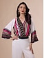 baratos Blouses-Striped Satin Ruched Blouse