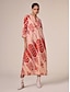 preiswerte Print Dresses-Bohemia Ethnic Print Notched Oversized Maxi Dress