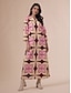 cheap Print Dresses-Geometric Print Notched Collar Maxi Dress