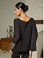 cheap T-shirts-Sorona Drop Shoulder Patchwork V Neck T-shirt