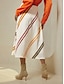 cheap Two Piece Sets-Satin Orange Crossover Collar Blouse &amp; Multi Color Stripe Midi Skirt Two Piece Sets