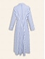 abordables Robes Décontracté-Stripe Cotton Button Up Maxi Shirt Dress