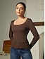 economico T-shirt-Solid Casual Viscose Long Sleeve T shirt