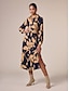 baratos Print Dresses-Elegant Satin Floral Midi Dress