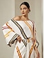 cheap Two Piece Sets-Satin Multi Color Stripe Slash Neck Blouse &amp; Beige Casual Daily Pants Two Piece Sets