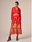 preiswerte Print Dresses-Satin Floral Button Up Belted Maxi Dress