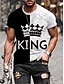 abordables Short Sleeve-Homme T shirt Tee Tee Lettre Épissage Lit 2 Places &#039;King&#039; Col Ras du Cou Noir / Jaune Noir / Gris Blanche Rouge Bleu 3D effet Grande Taille Casual du quotidien Manche Courte Vêtement Tenue Rétro