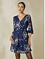 billige Print Dresses-Ruched V Neck Floral Chiffon Mini Dress