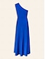 economico Abiti da festa-Satin Sleeveless One Shoulder Ruffle Maxi Dress