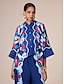 abordables Blouses-Artistic Satin Retro Print Standing Collar Shirt