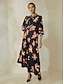 cheap Print Dresses-Chiffon Floral Fold over Collar Maxi Dress