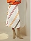 economico Skirts-Stripe Satin Casual Midi Skirt