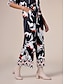 cheap Pants-Satin Black Geometric Printing Wide Leg Casual Pants