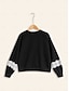 cheap Hoodies-Cotton Blend Lace Trim Sleeves Ribbed Hem Black Sweatshirt