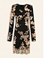 preiswerte Silvester Kleider-Sequin Floral Long Sleeve Mini Party Dress