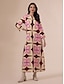 cheap Print Dresses-Geometric Print Notched Collar Maxi Dress