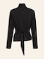 cheap T-shirts-Black Set-in Sleeves Knotted Office Work Daily Blouse