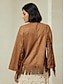 abordables vestes et manteaux-Suede Fringed Design Flare Sleeve Jacket