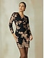 baratos Vestidos de Renda-Sequin Floral Long Sleeve Mini Dress