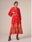 cheap Print Dresses-Satin Red Floral Button Up Belted Casual Maxi Dress