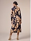 baratos Print Dresses-Elegant Satin Floral Midi Dress