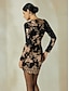 preiswerte Silvester Kleider-Sequin Floral Long Sleeve Mini Party Dress