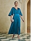 cheap Party Dresses-Satin Peacock Blue Ruched Solid Split Hem Maxi Dress