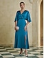 cheap Party Dresses-Satin Peacock Blue Ruched Solid Split Hem Maxi Dress