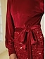 cheap Party Dresses-Sequin Velvet Burgundy Tie Front Christmas Elegant Party Midi Dress