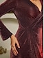 cheap Party Dresses-Burgundy Ruched Glitter Shiny Christmas Vintage Midi Dress