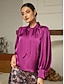 preiswerte Blouses-Solid Satin Lantern Sleeve Tie Front Blouse