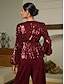 abordables blouses-Sequin Lantern Sleeve V Neck Blouse