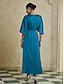 cheap Party Dresses-Satin Peacock Blue Ruched Solid Split Hem Maxi Dress