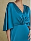 cheap Party Dresses-Satin Peacock Blue Ruched Solid Split Hem Maxi Dress