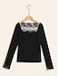 economico T-shirt-Lace Cotton Square Neck Long Sleeve T Shirt