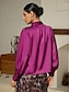 cheap Blouses-Satin Solid Lantern Sleeve Tie Front Blouse