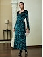 cheap Party Dresses-Sequin Dark Green Long Sleeve Split Knit Maxi Dress