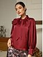 economico bluse-Solid Satin Tie Front Lantern Sleeve Blouse