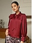 abordables blouses-Solid Satin Lantern Sleeve Blouse