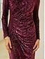 abordables Robes Soirée-Velvet Ruched V Neck Long Sleeve Dress