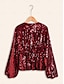 baratos Blouses-Sequin Lantern Sleeve V Neck Blouse