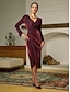 cheap Party Dresses-Burgundy Ruched Glitter Shiny Christmas Vintage Midi Dress