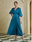 cheap Party Dresses-Satin Peacock Blue Ruched Solid Split Hem Maxi Dress