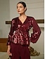 economico Blouses-Sequin Lantern Sleeve V Neck Blouse